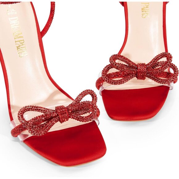 Dream Pairs Women Red Faux Leather Double Bowknots Square Toe Slingback Heels - Picture 5 of 7